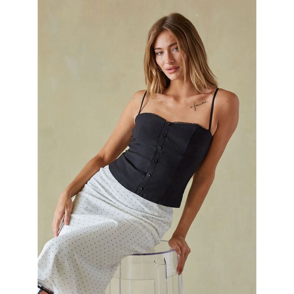American Threads Estelle Button Up Bustier Top in Black NWOT